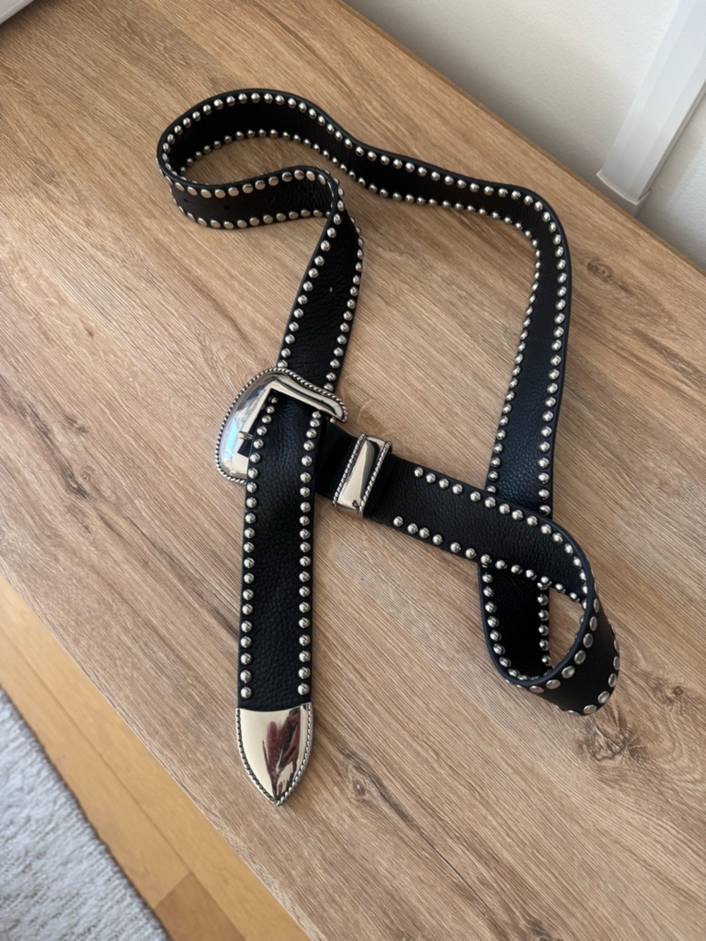 B-Low the Belt Black Studded Western-Style Leather Belt with Silver Buckle - Picture 3 of 6